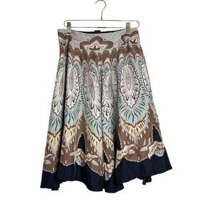 Coldwater Creek‎ 100% Silk A Line Skirt Women M Brown Lined Flowey Boho